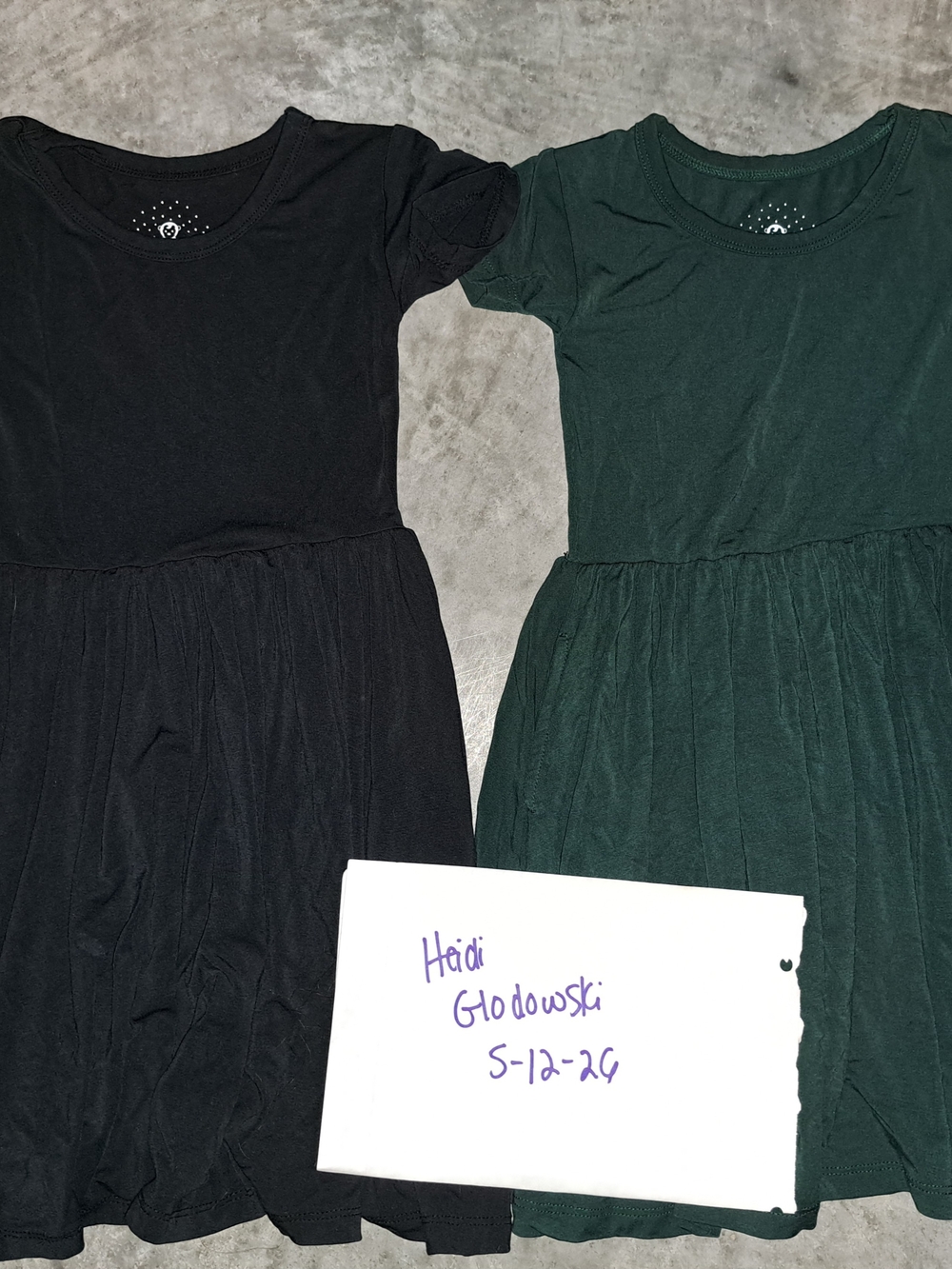 Kids Short Sleeve Bamboo Twirl Dress in Black and Dark Green